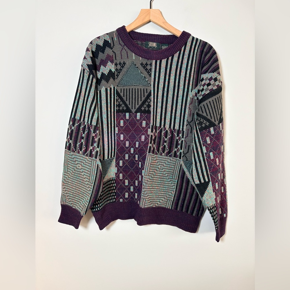 Stefano Man Geometric Crewneck Cosby Sweater Vintage